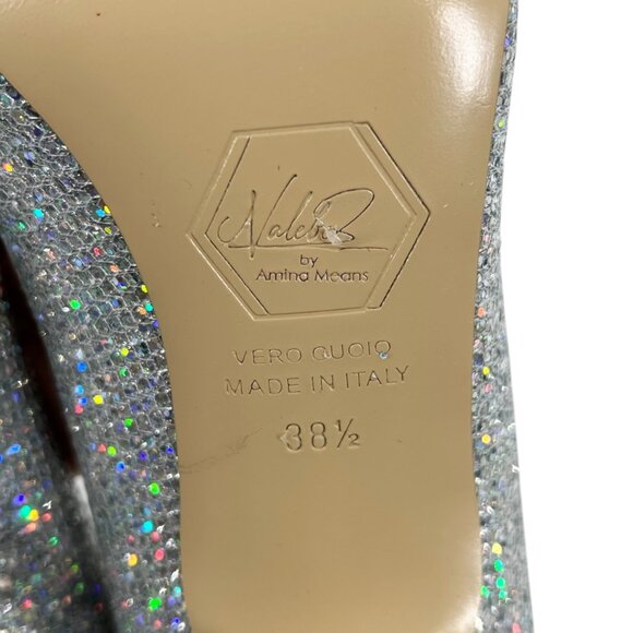 NWOB Nalebe by Amina Means Lirum Silver Glitter Embellished Pointed Toe Heels - Picture 9 of 9